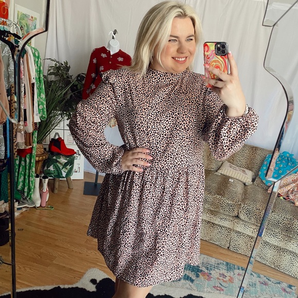 Velvet Torch Dresses & Skirts - pink black leopard print mock neck mini dress long sleeve